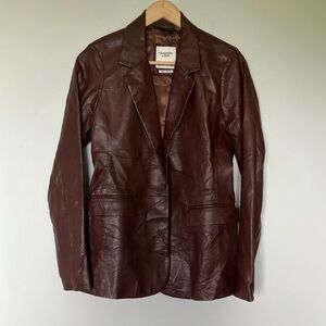 Abercrombie & Fitch Women's Brown Vegan Leather Jacket Blazer